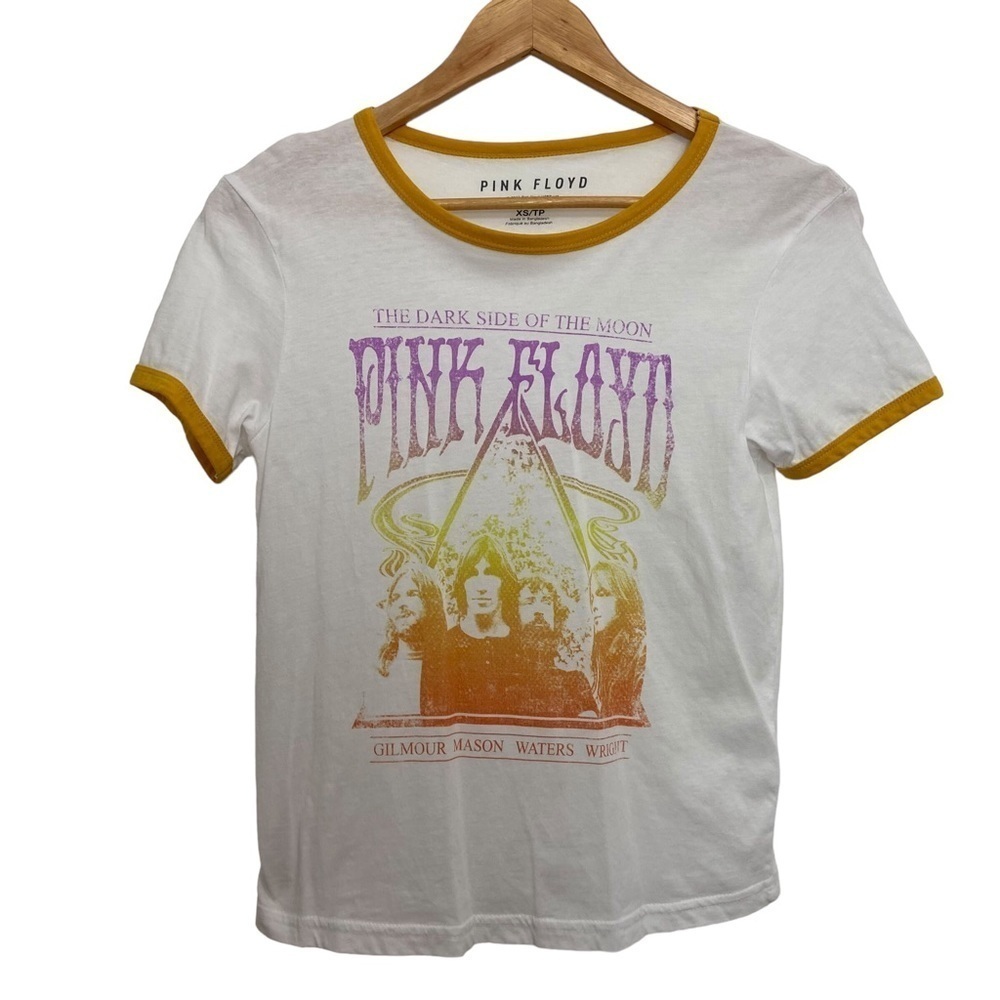 PINK Floyd retro tee white yellow short sleeve orange grupee band graphic tee XS